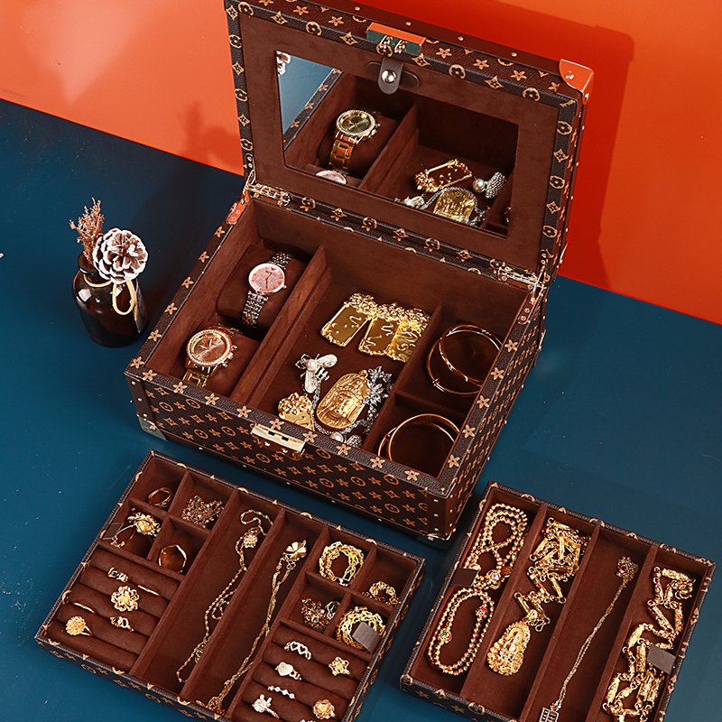 Combination Portable Jewelry Box Lockable Jewelry Organizer Collection - Image 5