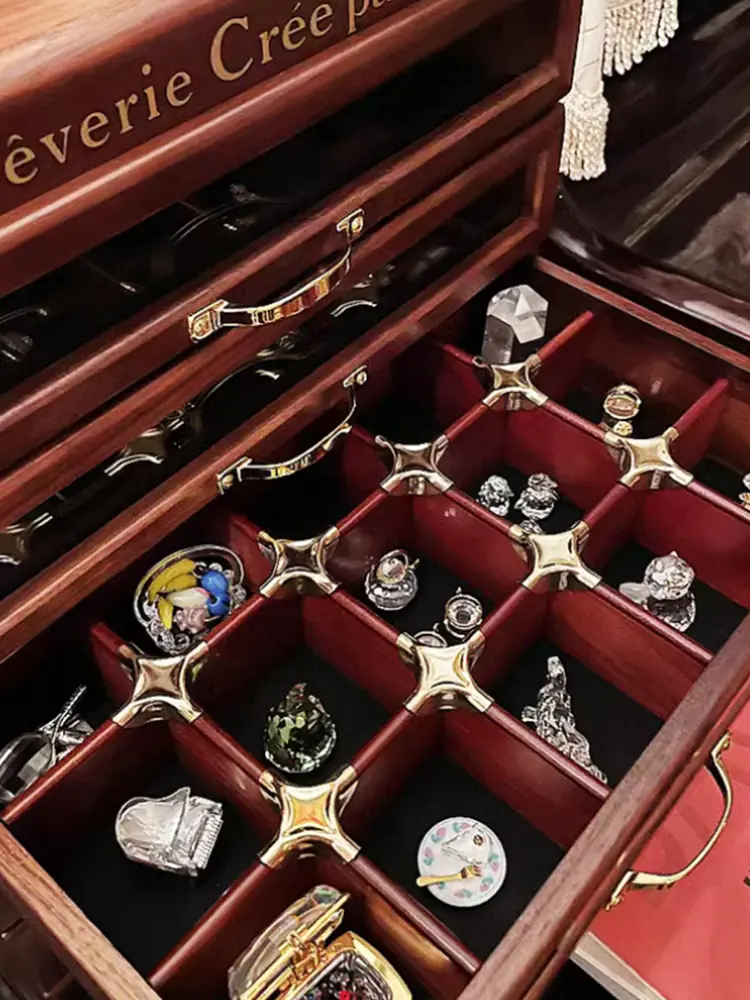 Wooden Antique Jewelry Box with 6-Layer Jewelry Storage Collection - Image 4