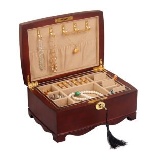 Wooden Jewelry Box 2-layer Jewelry Organizer Case for ring earring necklace watch